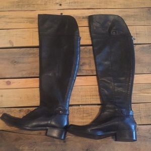 Black leather high knee boots